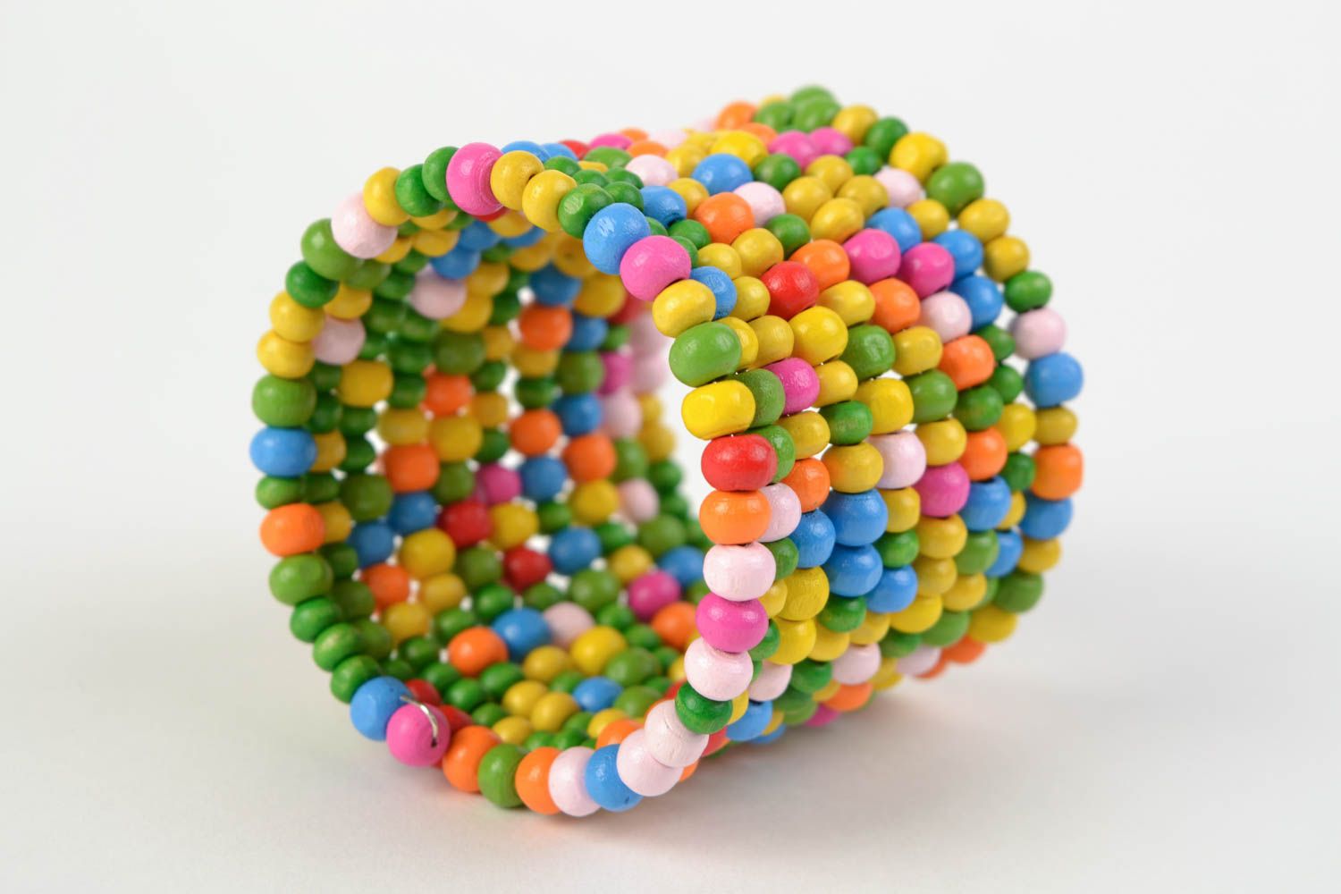 Bracelet fait main multirang avec perles en bois multicolores pour femme photo 1