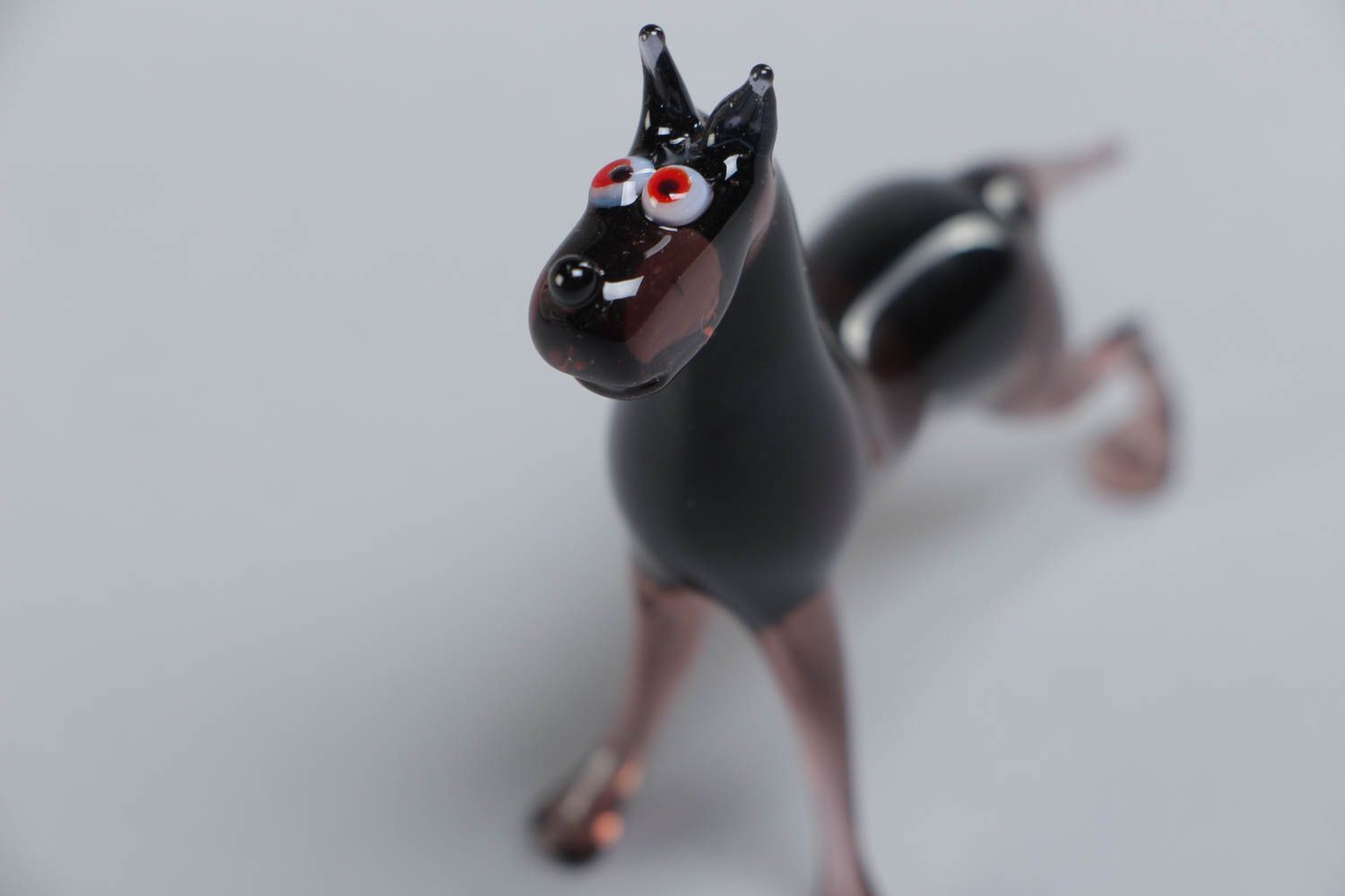 Handmade glass lampwork statuette in the shape of dark brown purebred dog photo 3