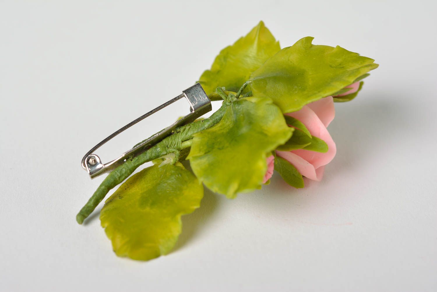 Small beautiful handmade designer polymer clay flower brooch for women Rose photo 3