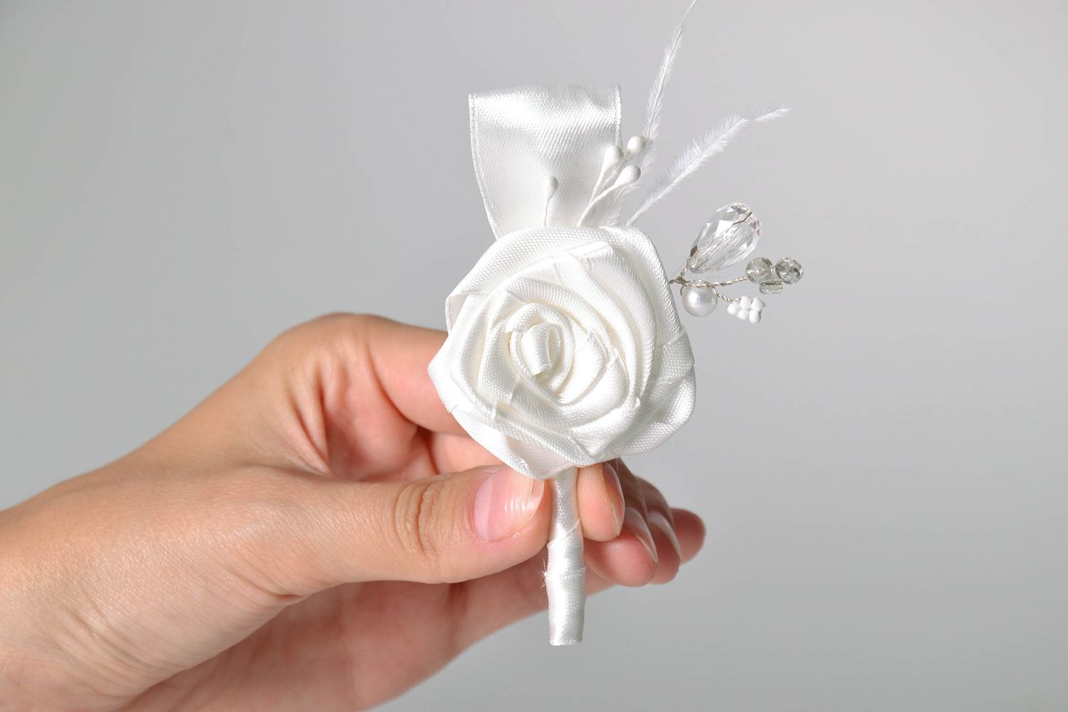 Boutonnière mariage fleur en tissu faite main photo 5