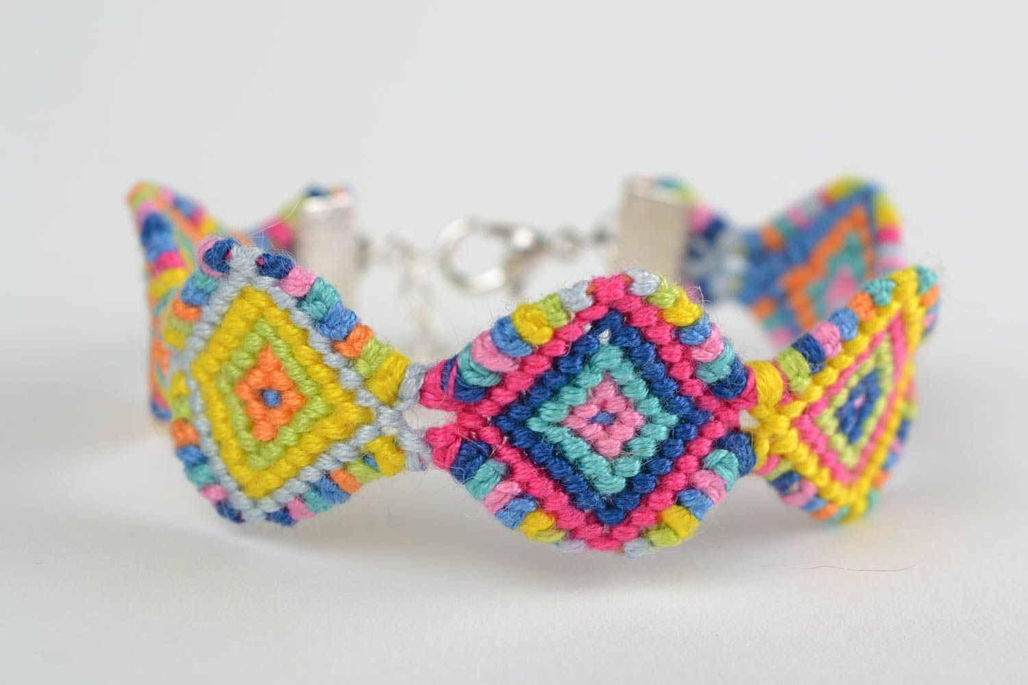 Unusual colorful handmade designer woven friendship bracelet macrame photo 3