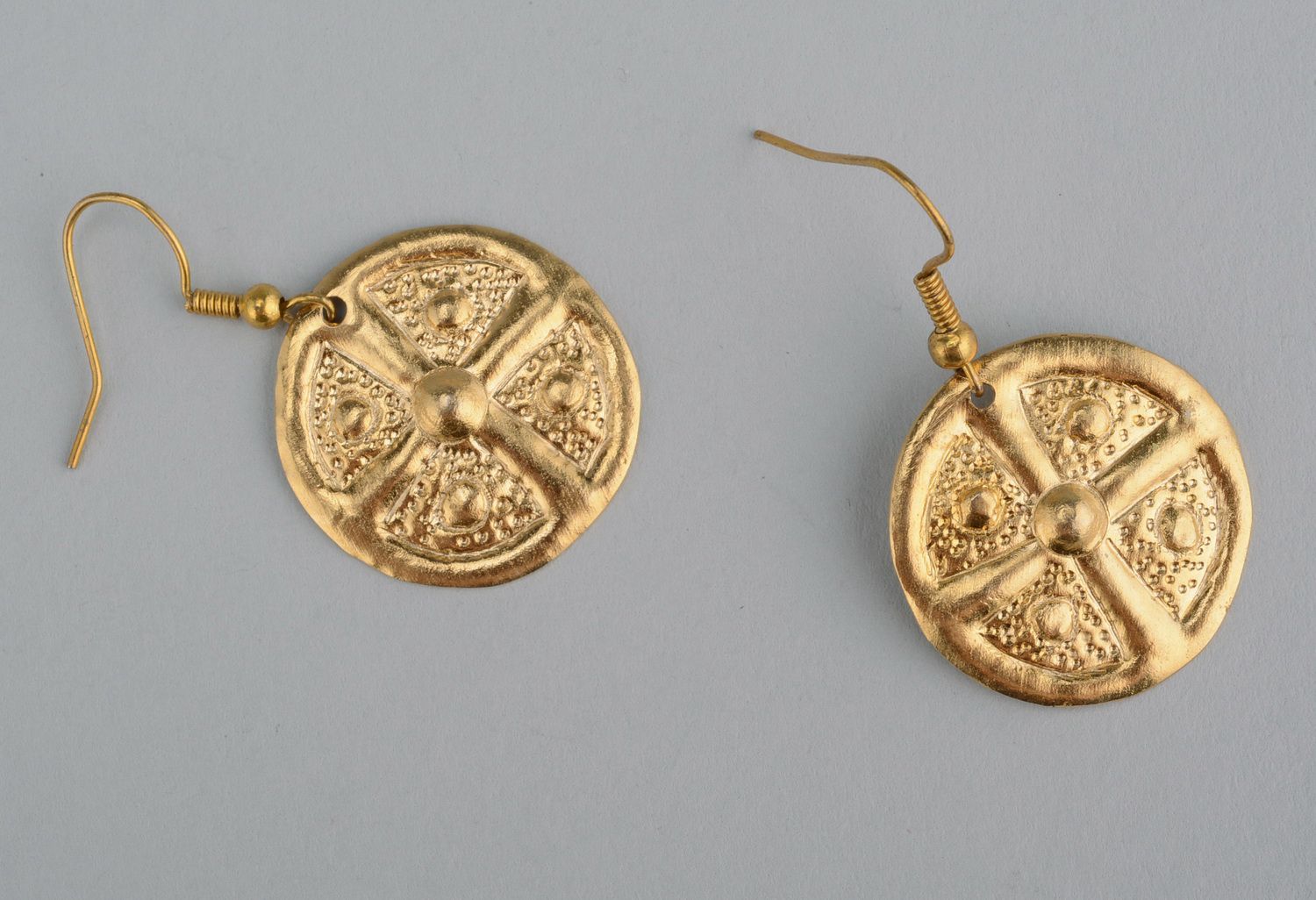 Brass earrings with gilding Earth & Sun photo 3