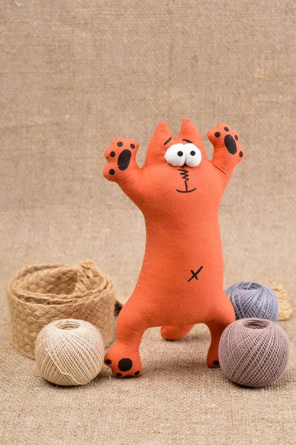 Игрушка кот ручной работы детская игрушка хлопковая мягкая игрушка оранжевая фото 1