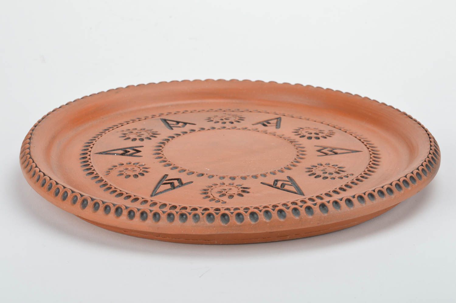 Handmade unusual big ceramic round mat red designer stylish cute tray photo 2