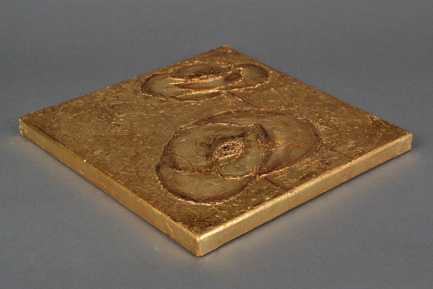 Tableau décoratif sur toile dorée fait main original insolite Pavots dorés photo 3