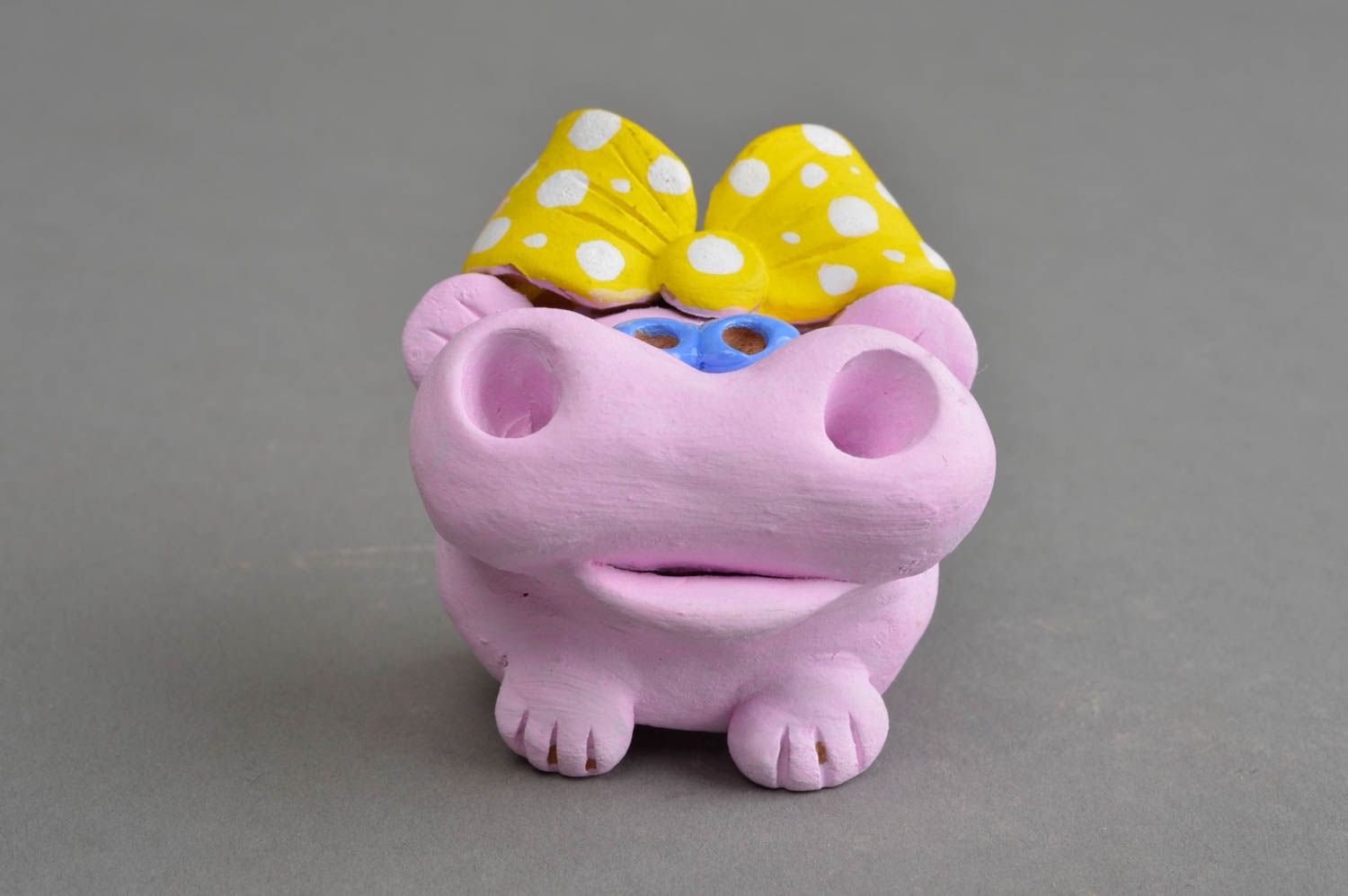 Figurine décorative faite main originale en argile souvenir Hippopotame rose photo 3