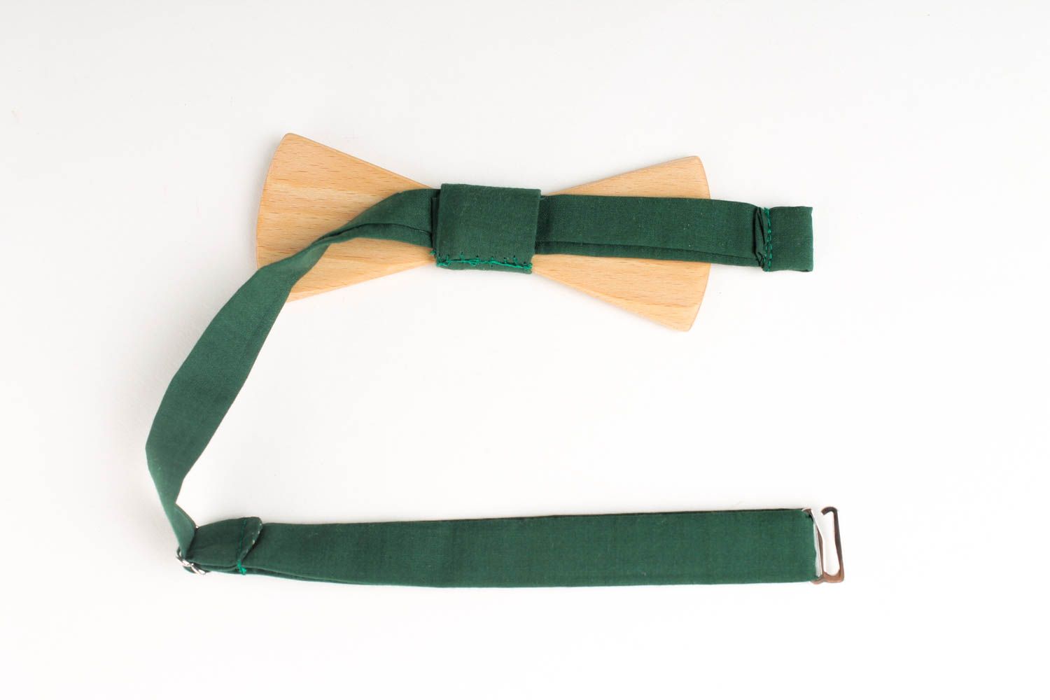 Corbata de lazo verde de madera artesanal pajarita moderna accesorio unisex foto 2