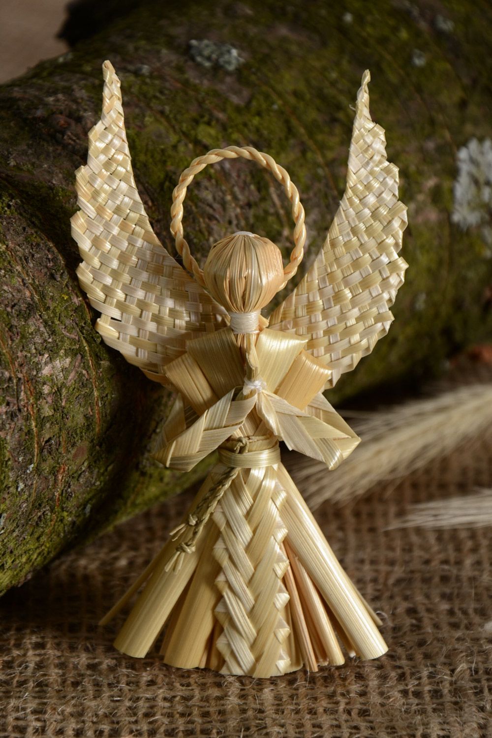 Suspension décorative Ange Gardien figurine tressée de paille faite main photo 1