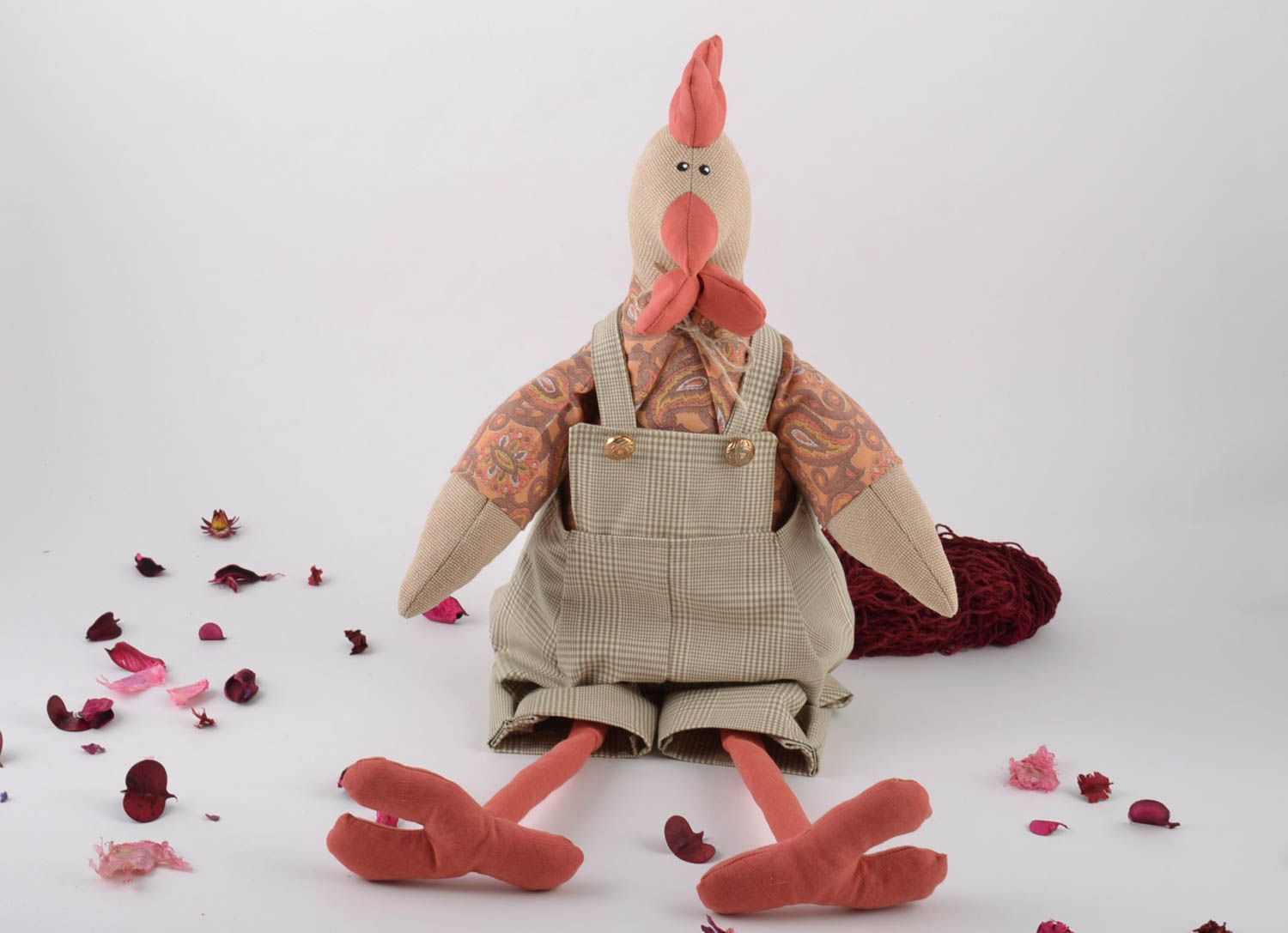 Handmade soft textile toy rooster made of flax beautiful present for child photo 1