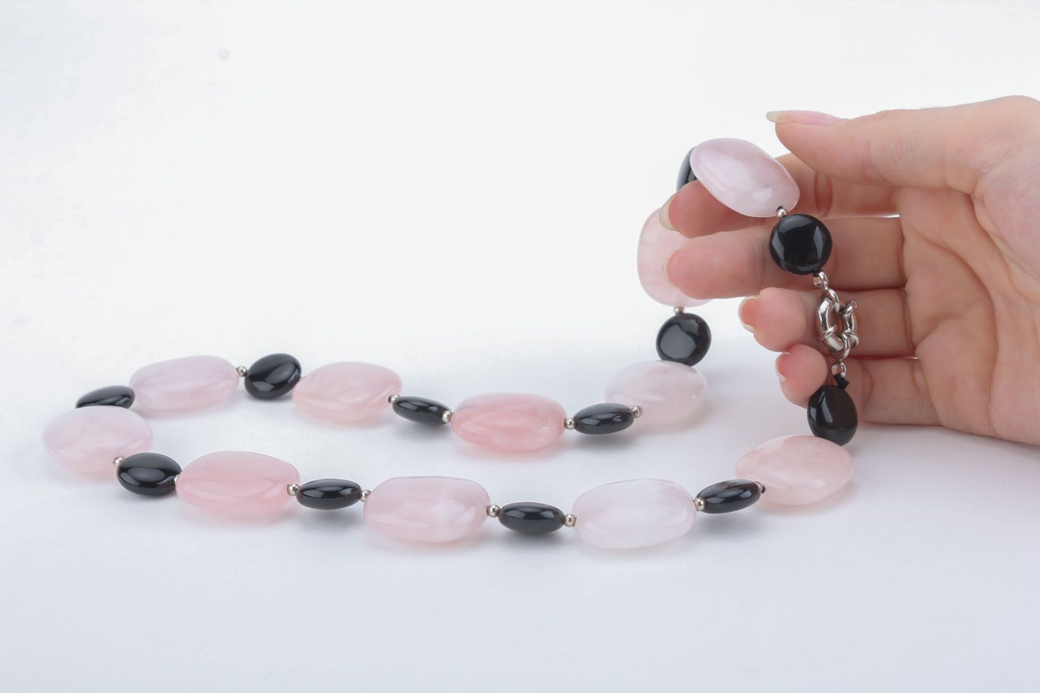 Delicate beaded necklace made of natural stones photo 5