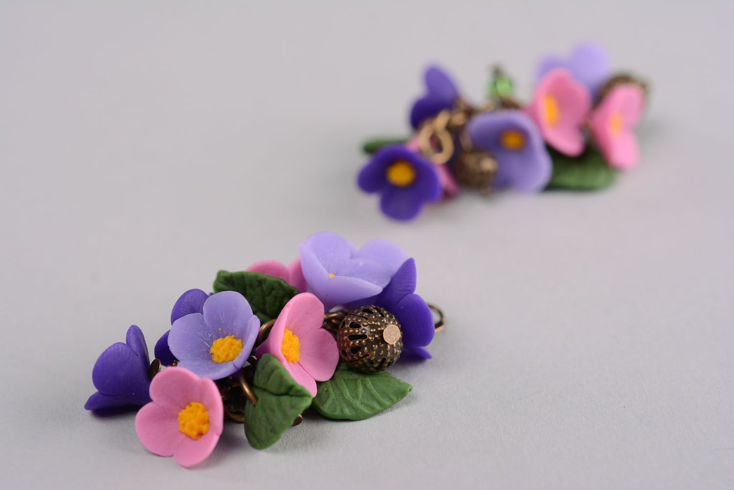 Blumen Ohrringe aus Polymer Ton Sommerlicher Garten foto 5