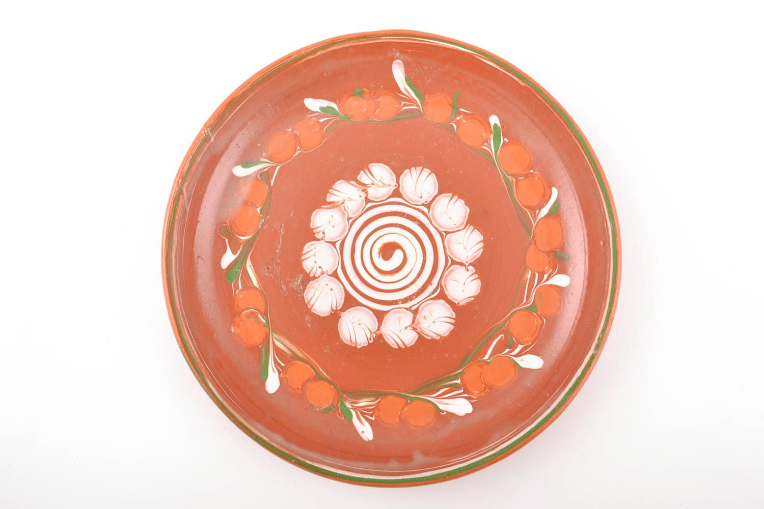 Керамическая тарелка в технике фляндровки с орнаментом фото 2