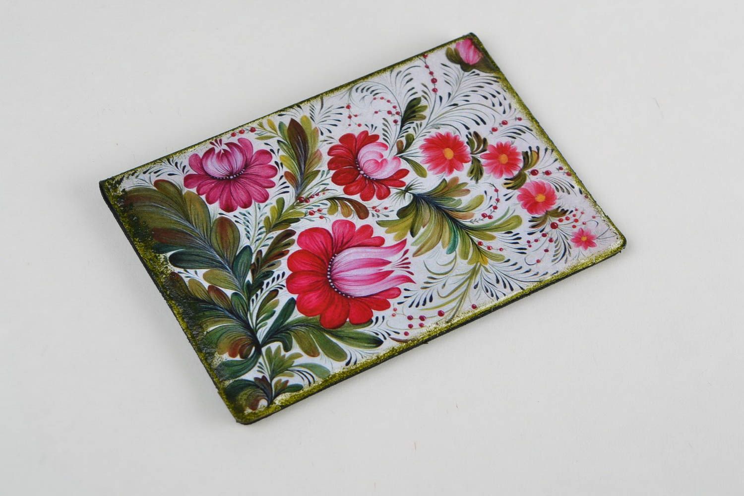 Handmade faux leather passport cover with decoupage with tender floral pattern photo 4