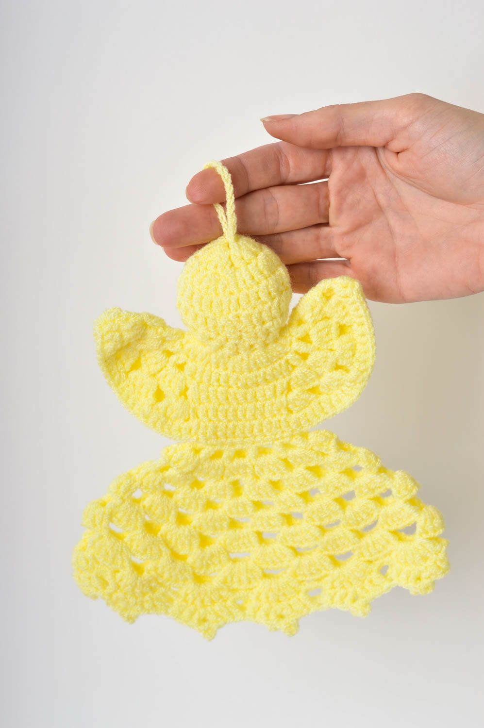 Handmade Deko Anhänger gelbes Spielzeug Engel Wohn Accessoire gehäkelt  foto 2