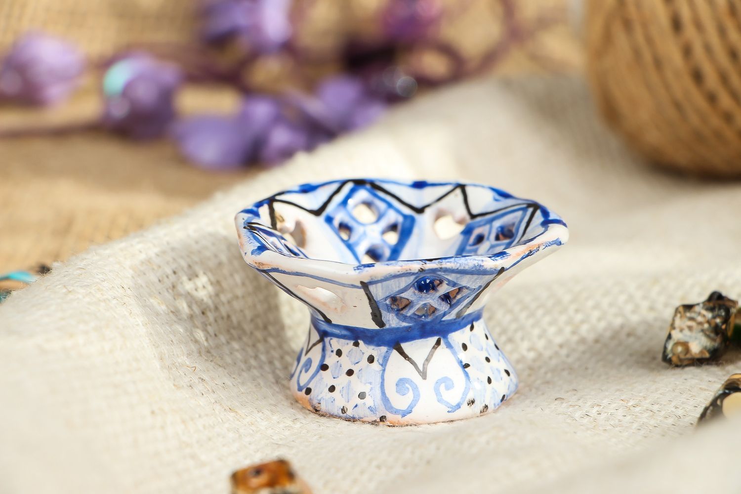 Kleine blaue Vase für Schreibwaren aus Keramik  foto 4