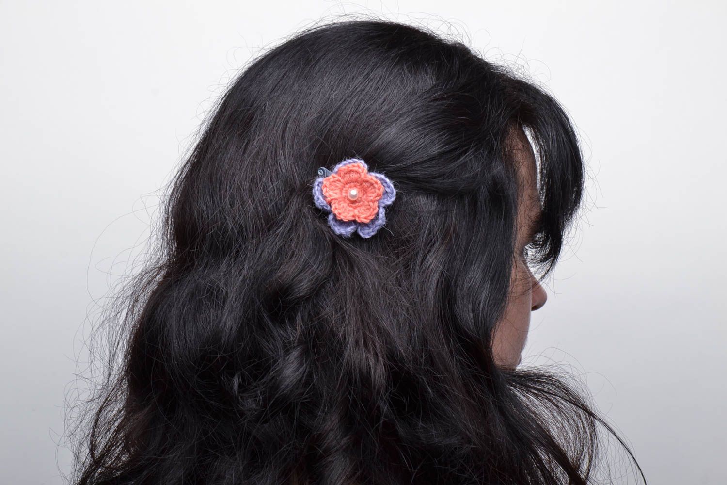 Pinces à cheveux avec fleurs tricotées au crochet faites main 2 pièces photo 5