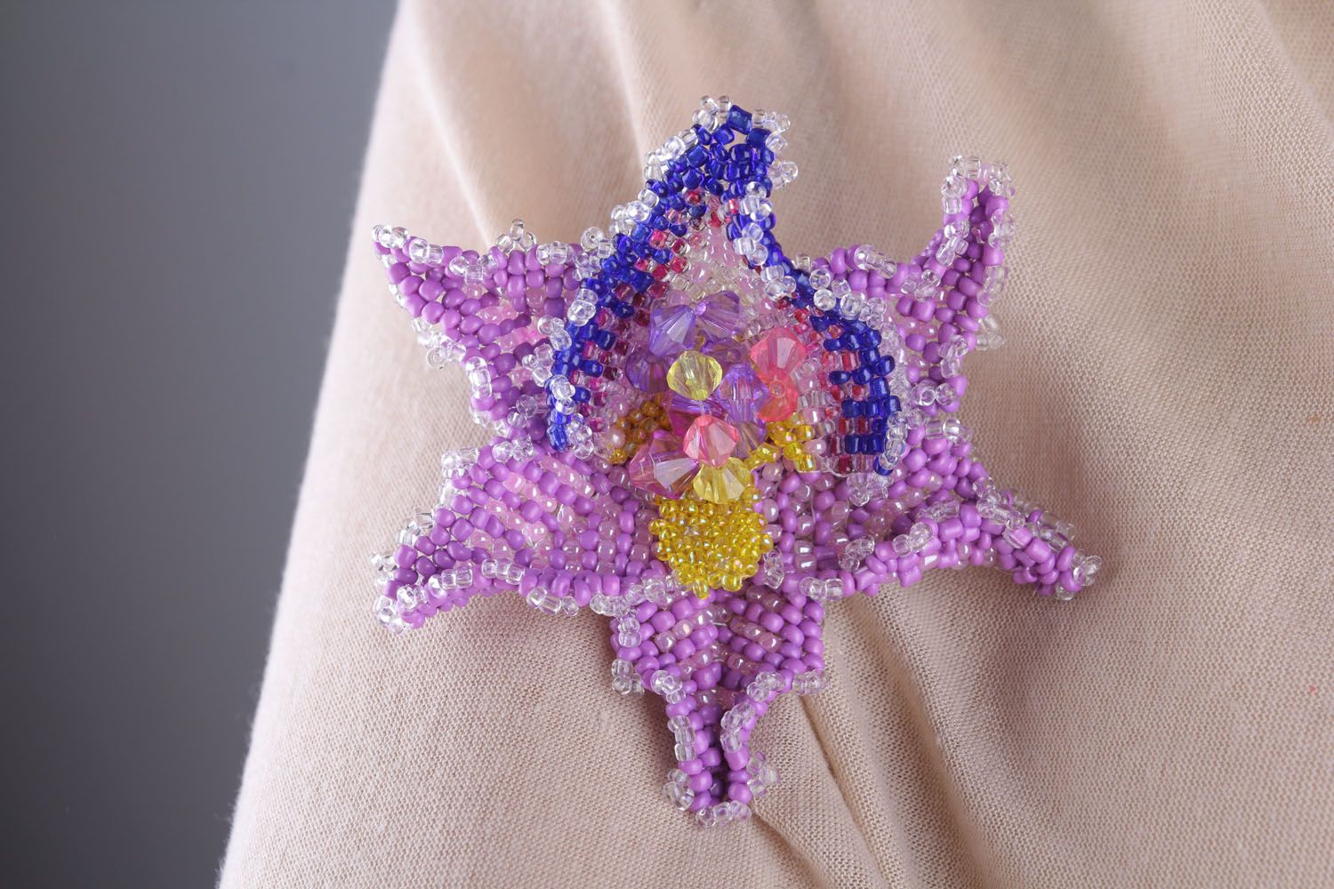 Homemade beaded brooch Orchid photo 1