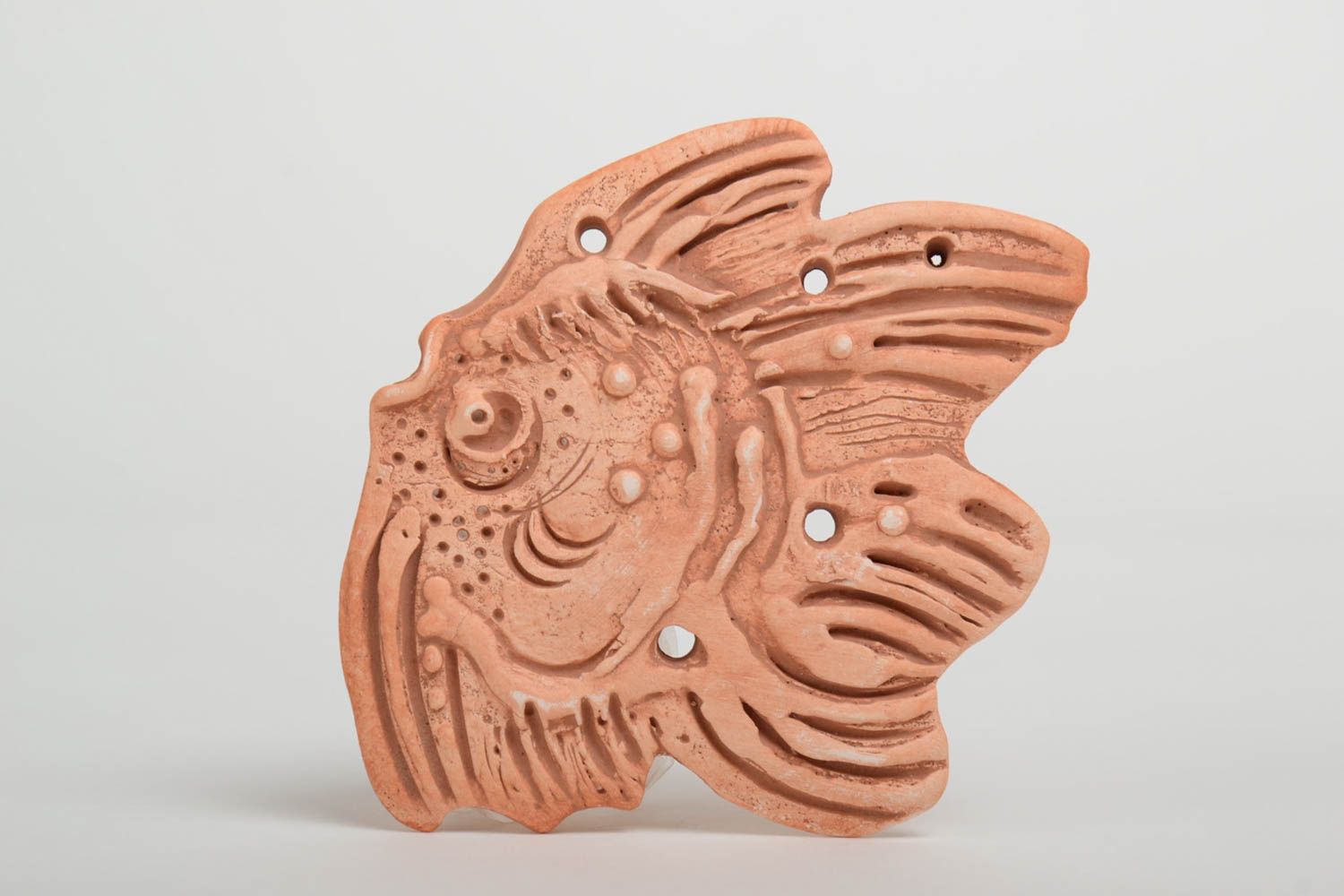 Small handmade designer DIY clay blank pendant in the shape of fish photo 2