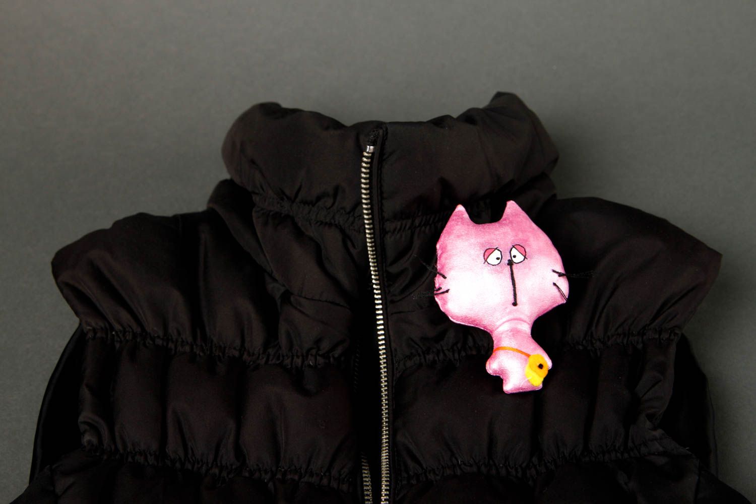 Broche textile Bijou fait main sympa chat rose en coton Accessoire femme  photo 2