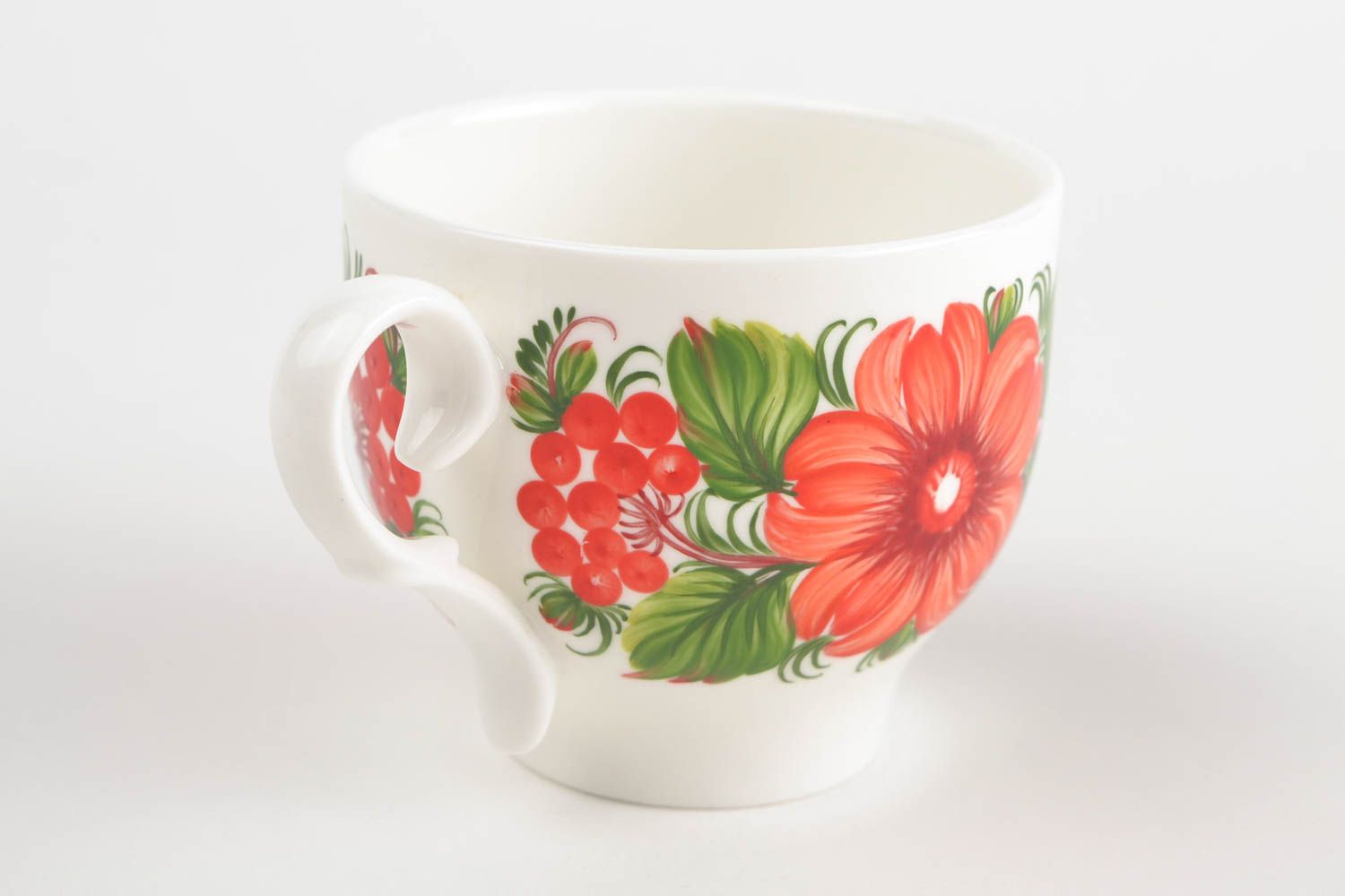 Фарфоровая чашка с Петриковской росписью 220 мл красивая с цветами ручная работа фото 4