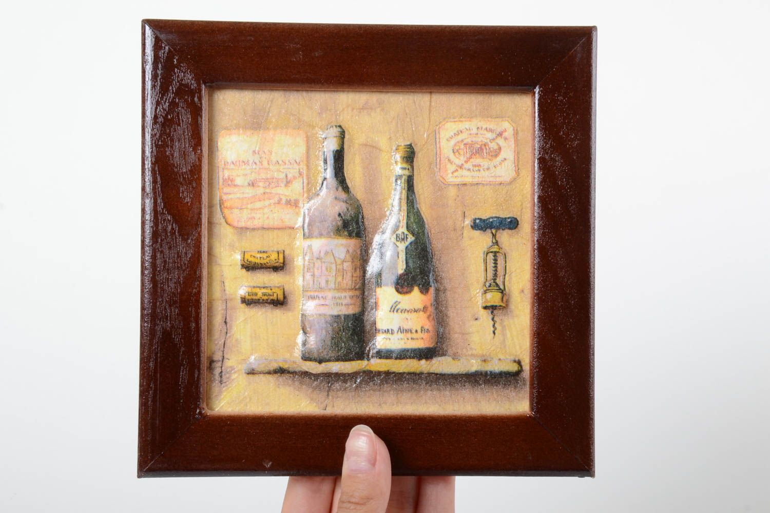 Panel decorativo adorno artesanal decoración de interior Dos botellas de vino foto 5