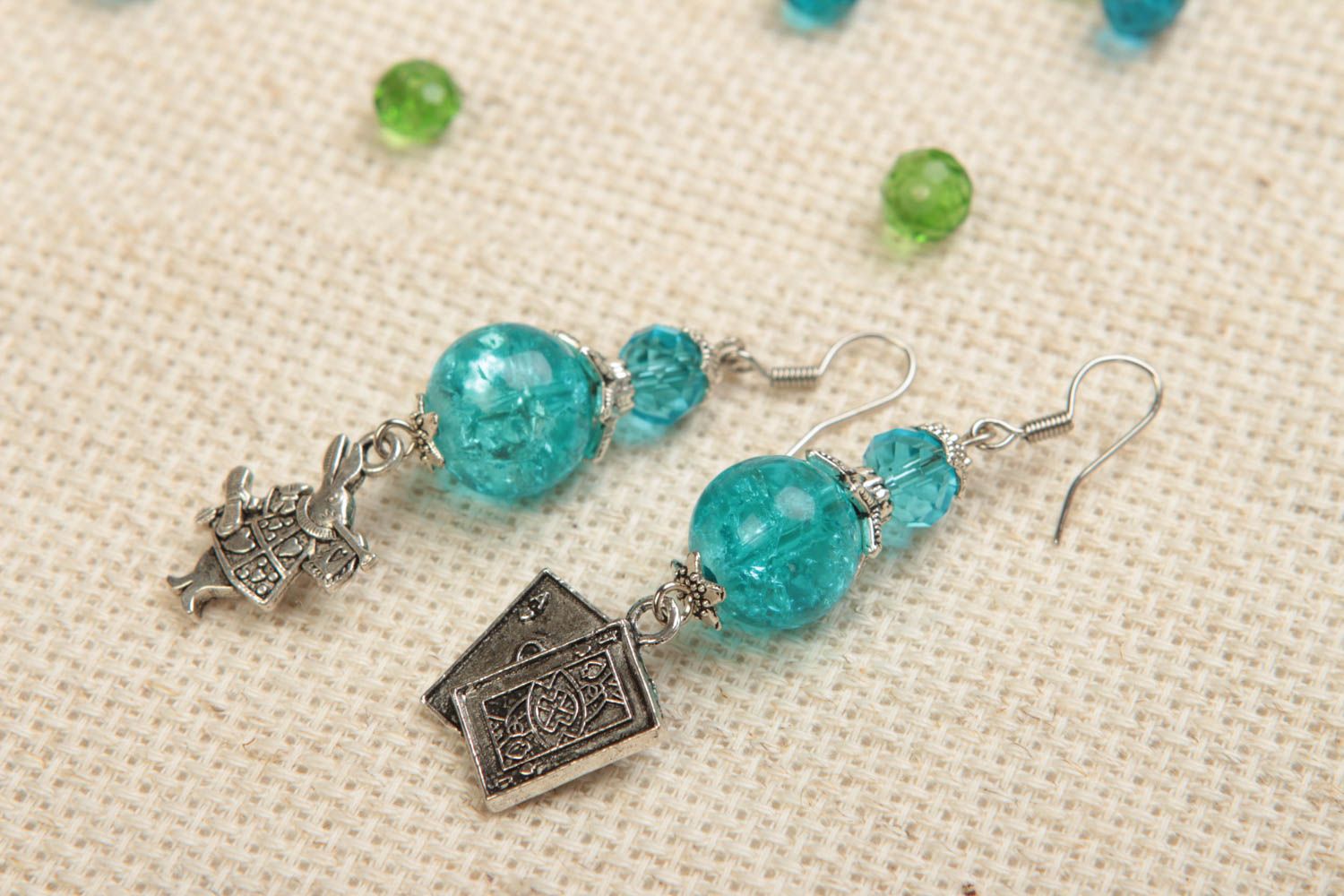 Unusual handmade metal earrings with beads crystal earrings gifts for her photo 1
