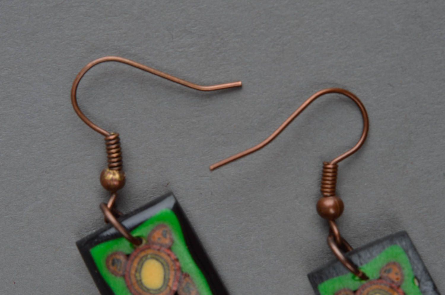 Handmade earrings made of polymer clay rectangular long jewelry cute accessory photo 4