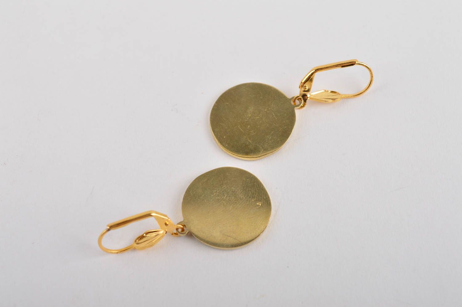 Metal earrings with natural stones handmade brass earrings metal bijouterie photo 5