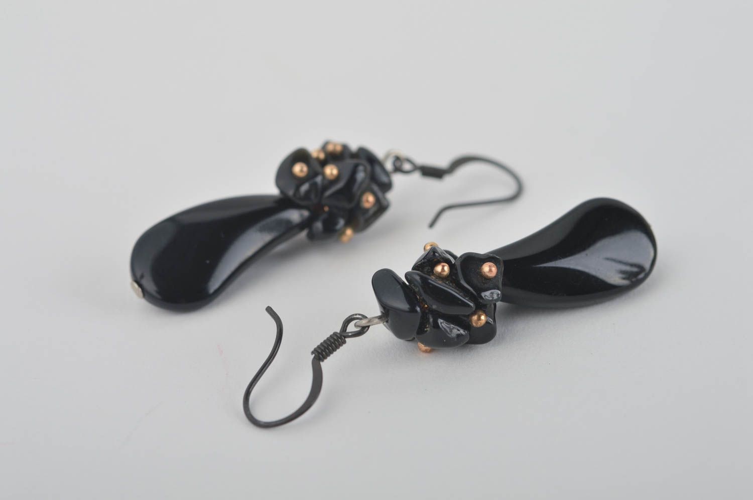 Beautiful earrings with charms black designer earrings stylish jewelry photo 2
