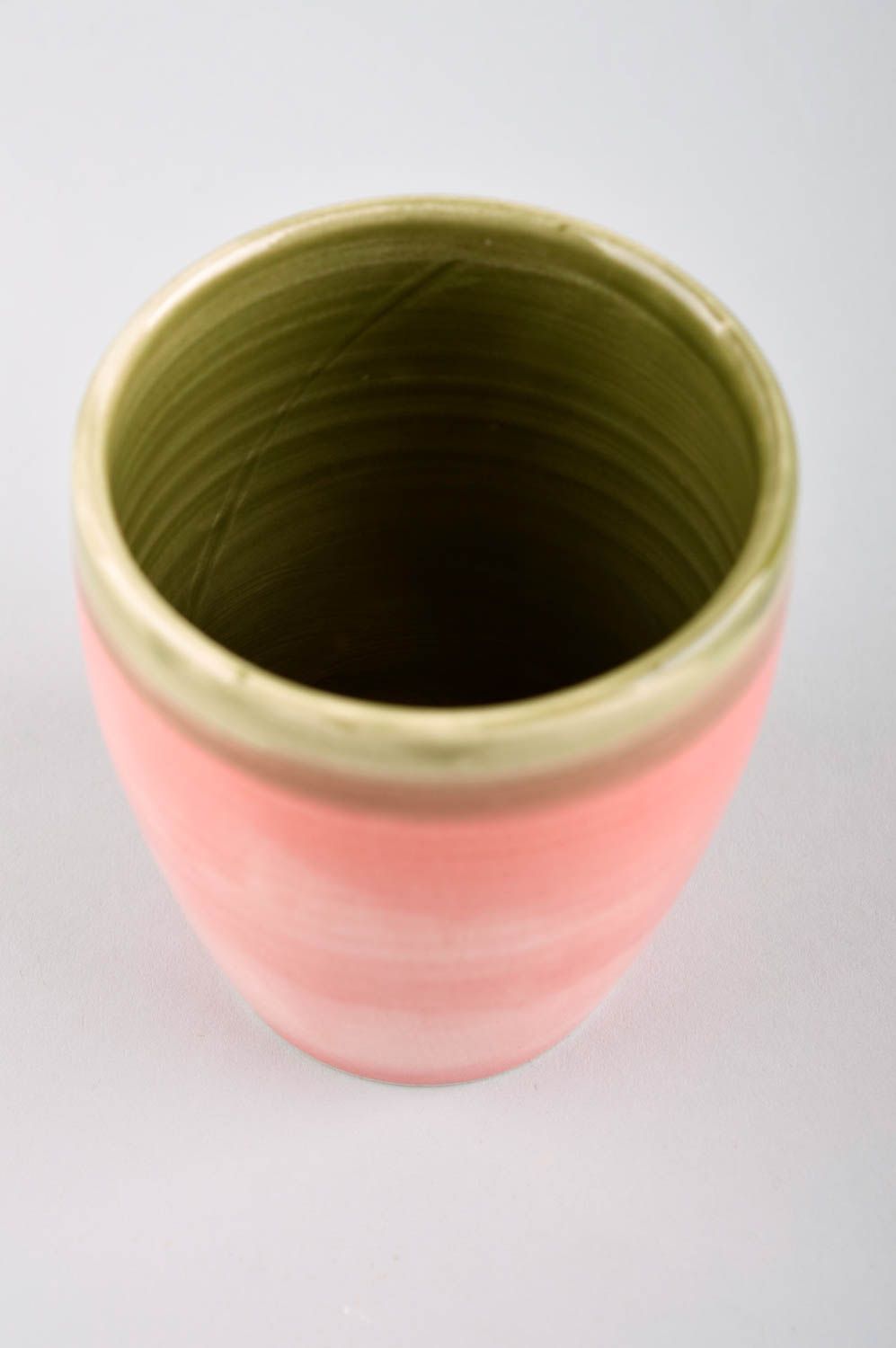 8 oz porcelain handmade art ceramic cup in pink color and light green glaze photo 3