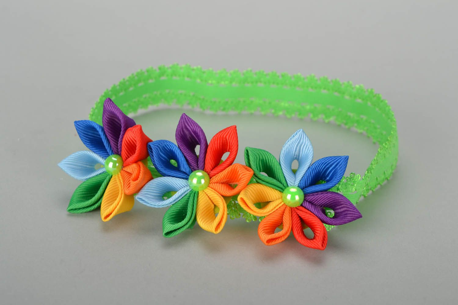 Handgemachtes Haarband mit Blumen Regenbogen foto 4