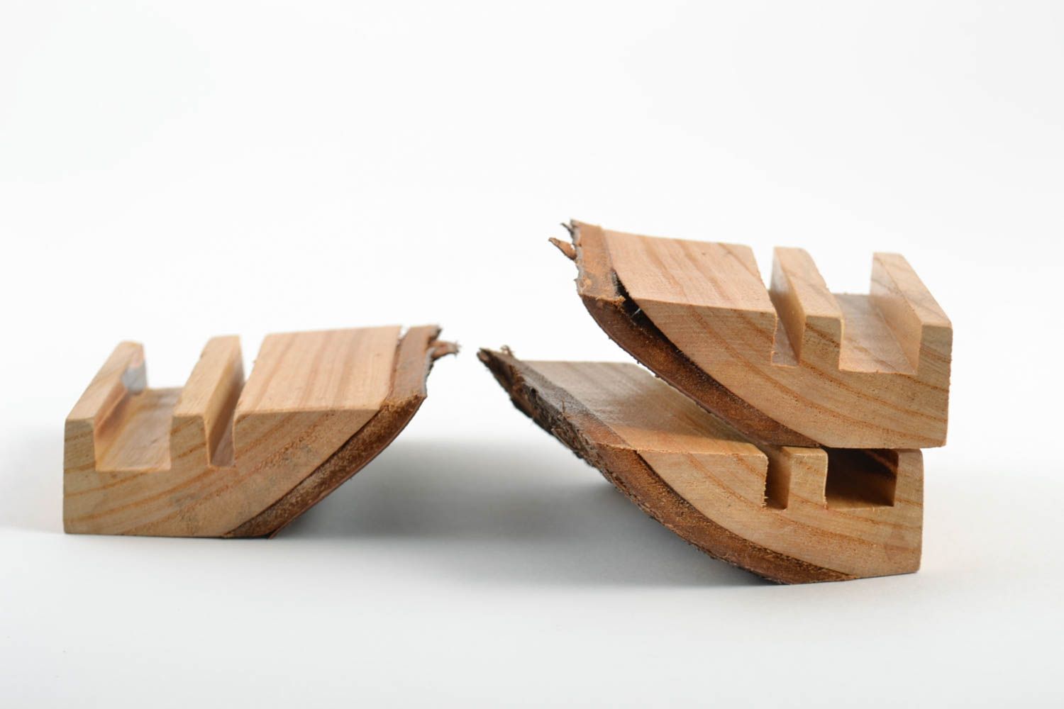 Ensemble de supports pour smartphones en bois faits main originaux 3 pièces photo 2