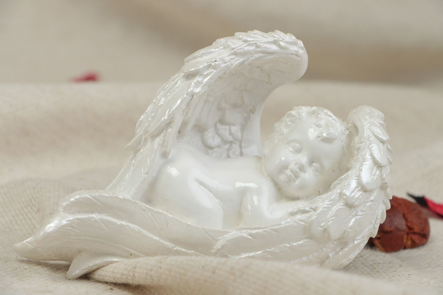 Handmade white alabaster desktop figurine in the shape of angel photo 5