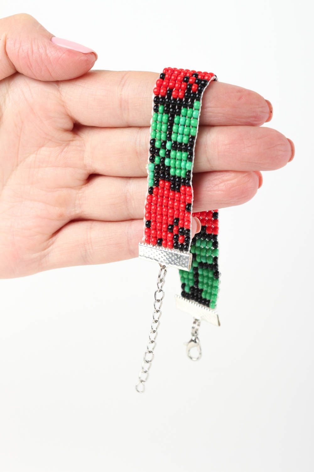 Bracelet perles de rocaille Bijoux fait main vert rouge tissé Cadeau femme photo 5