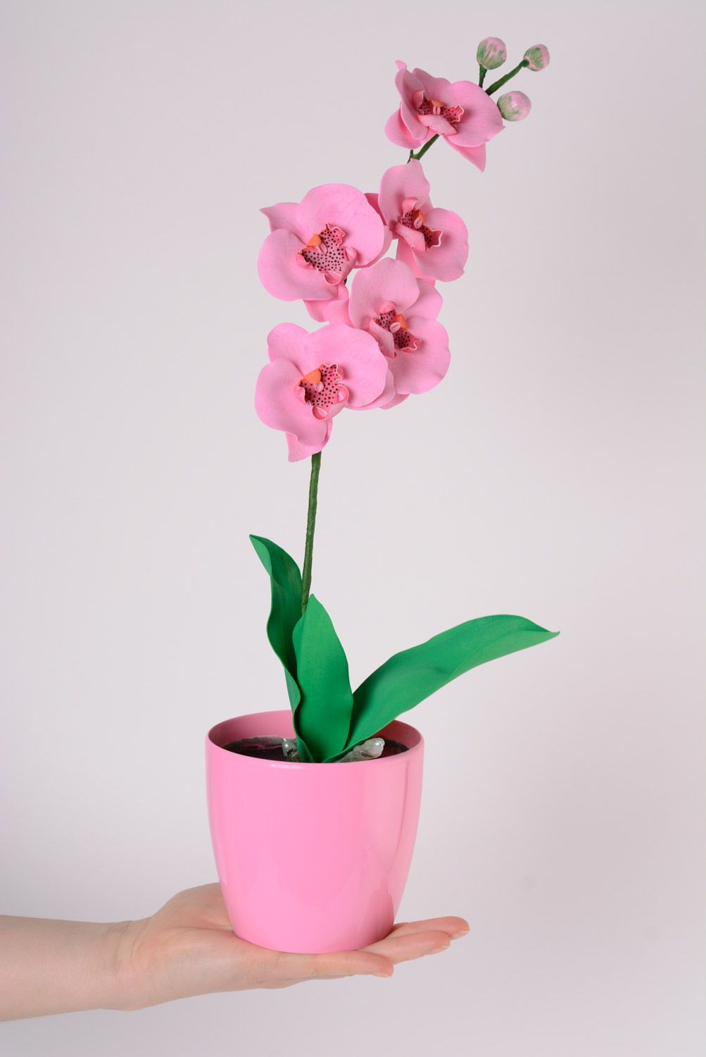 Веточка цветов из фоамирана искусственная орхидея ручной работы розовая красивая фото 5