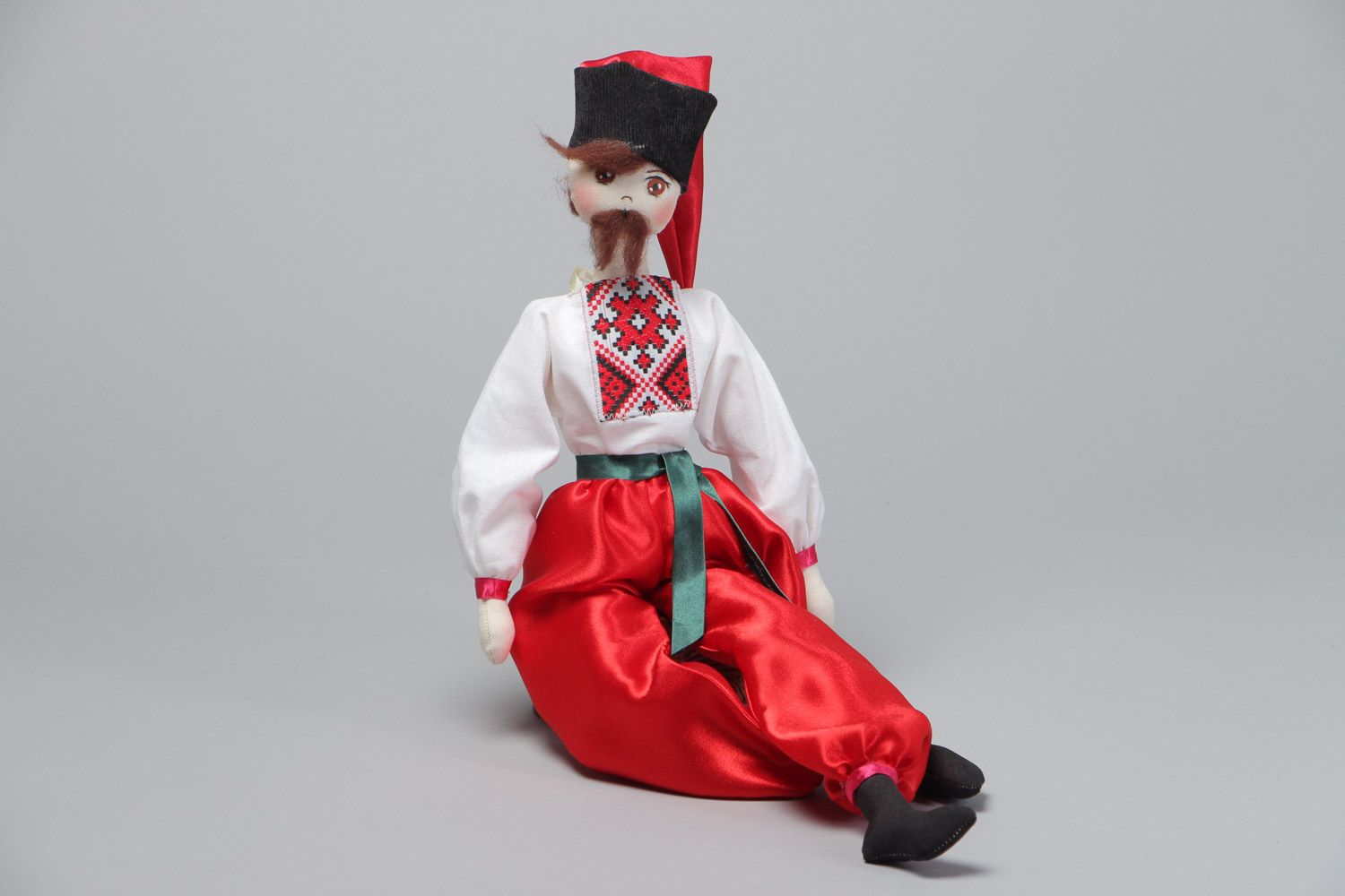 Handmade designer collectible soft doll sewn of fabric with painting Cossack photo 2