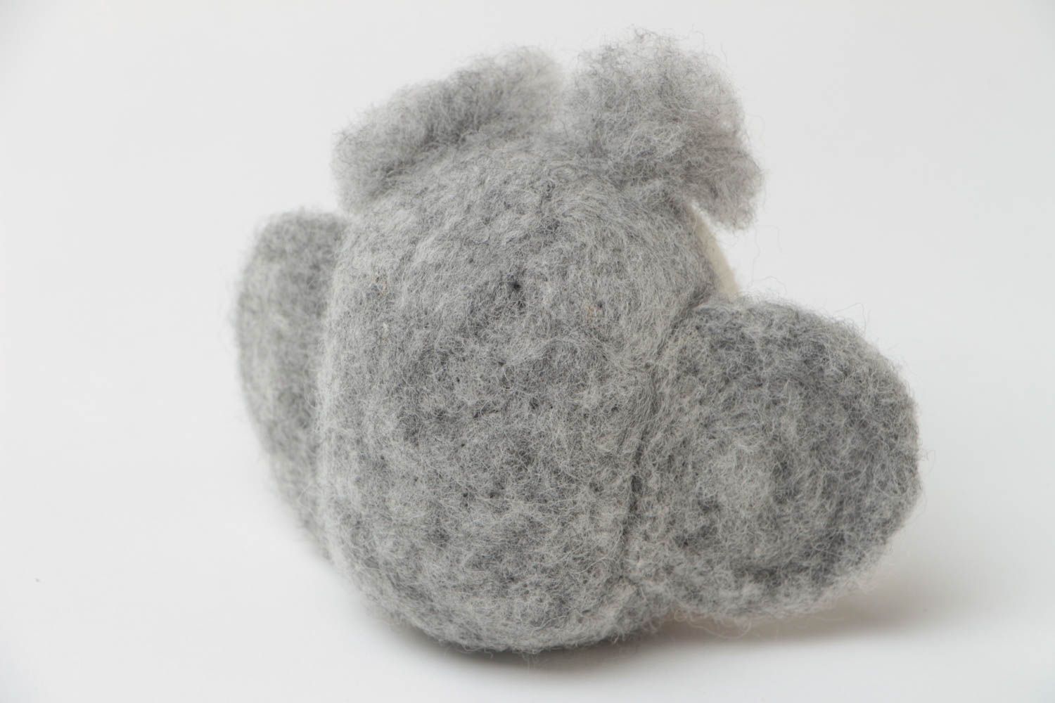 Figurine en laine feutrée faite main chouette grise originale décorative photo 3