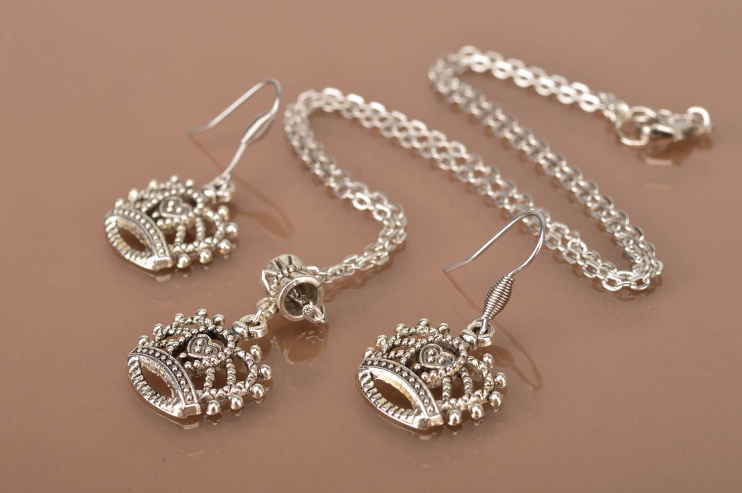 Beautiful jewelry set handmade metal pendant and earrings gifts for her photo 4