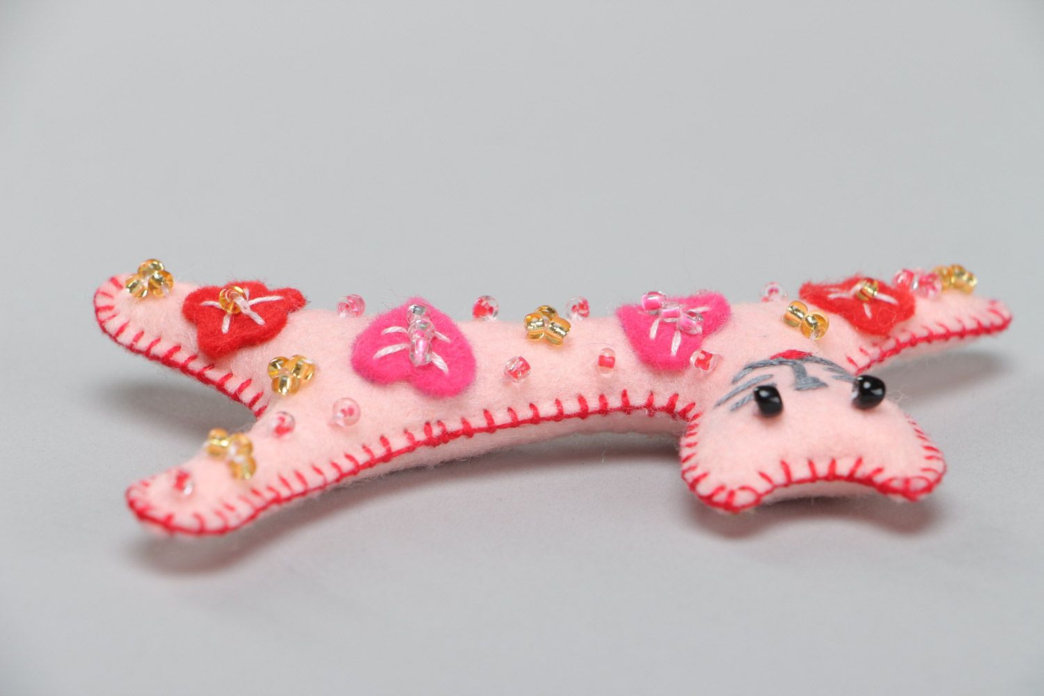 Jouet mou miniature Chat rose en feutre à motif floral petit décor fait main photo 4
