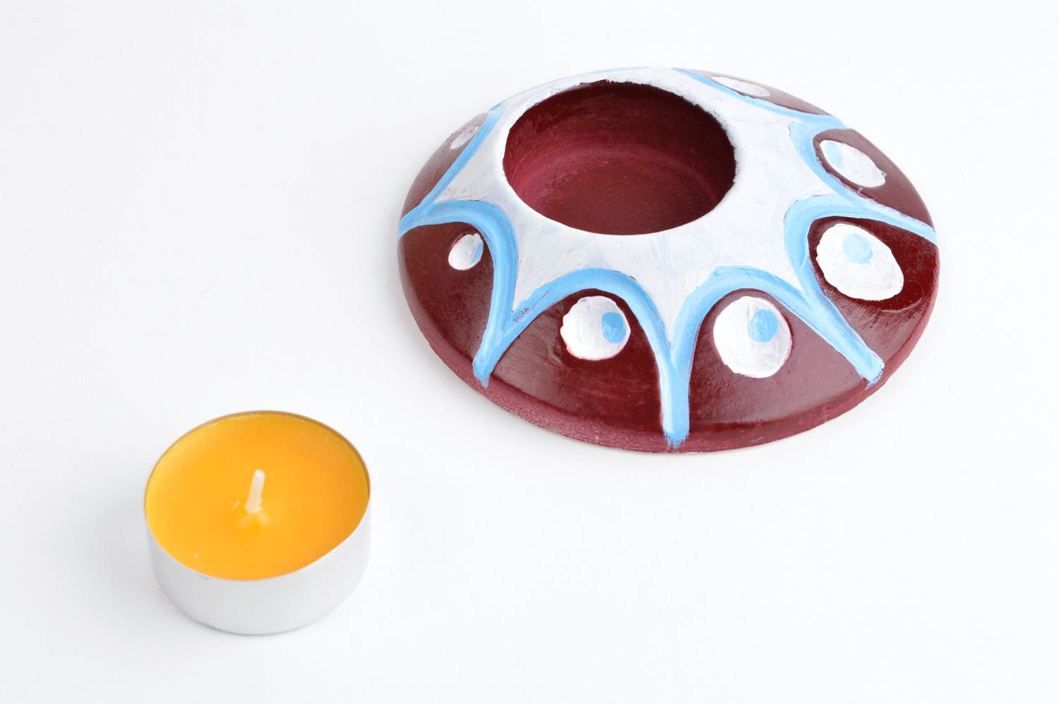 Handmade Deco Teelichthalter bunt Gips Dekoration Tisch Kerzenständer rund schön foto 2