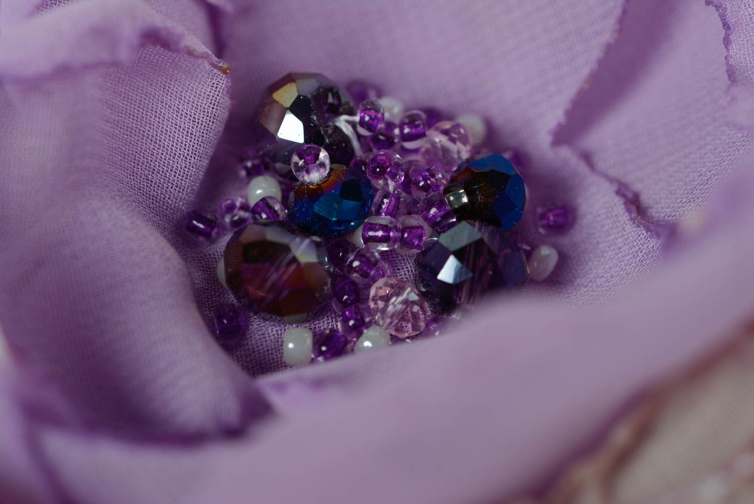 Handmade designer large fabric flower brooch of light violet color  photo 2