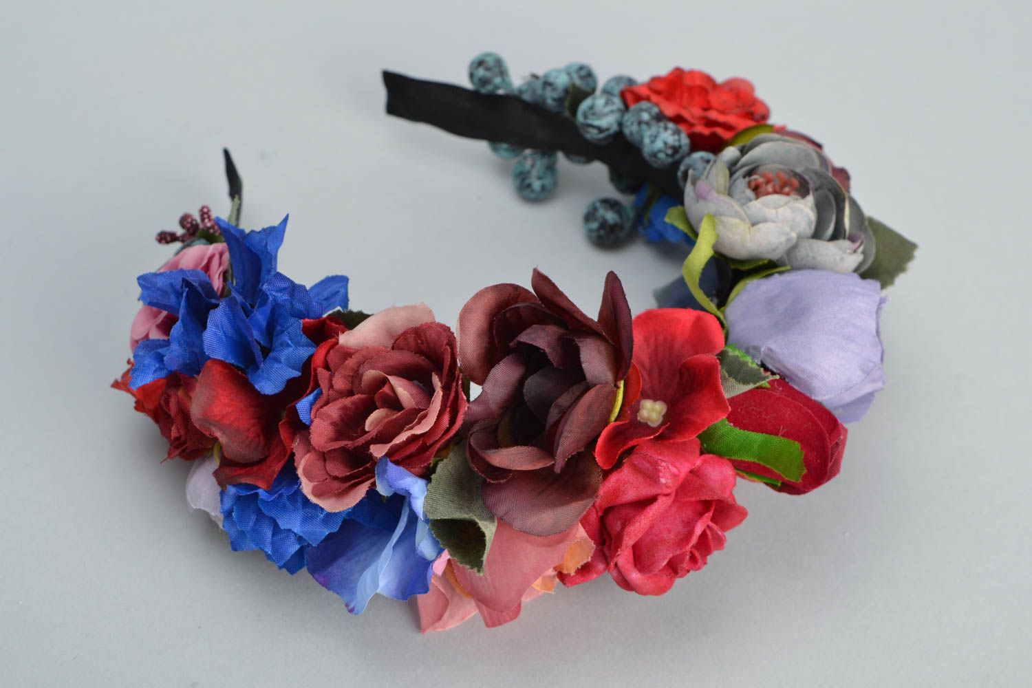 Unusual headband with artificial flowers Red Rose photo 3