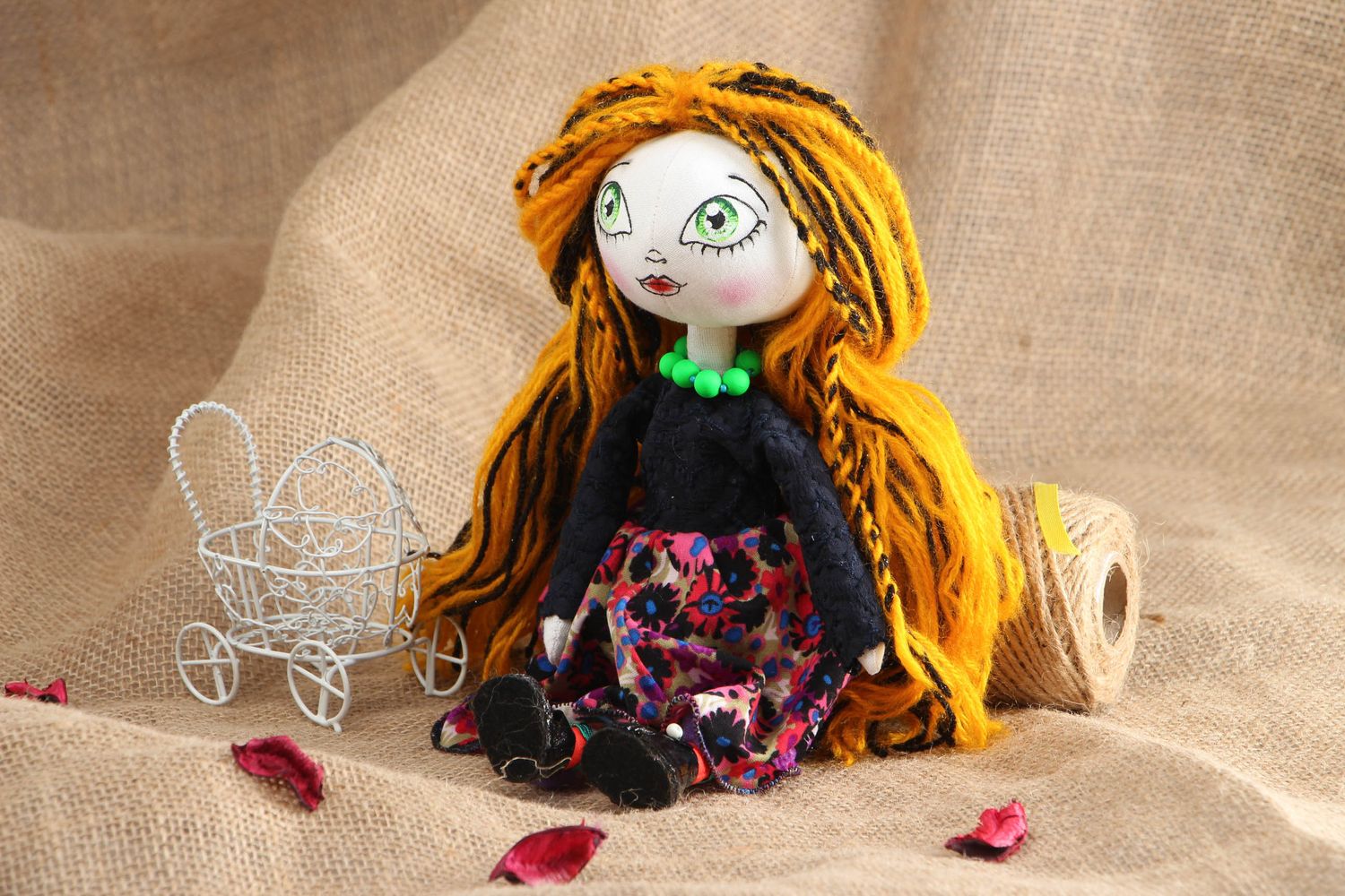 Beautiful collectible textile doll with long hair photo 5