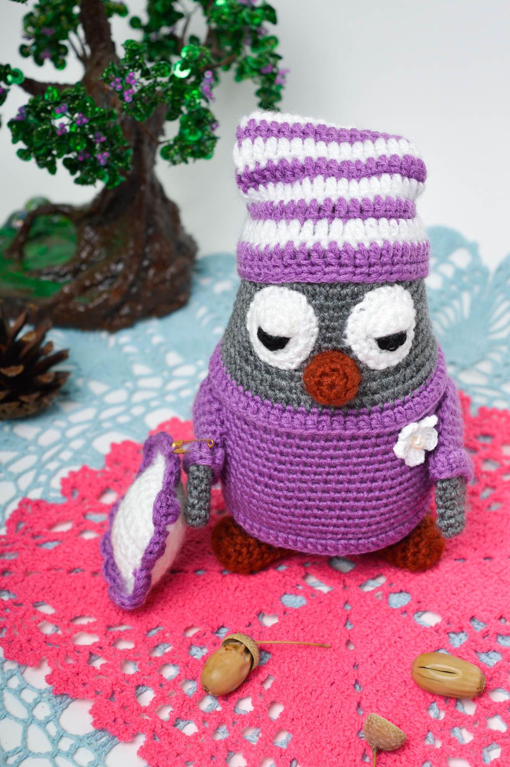 Handmade owl soft toy crocheted soft toy cute baby toy toy for kids design toy   photo 1