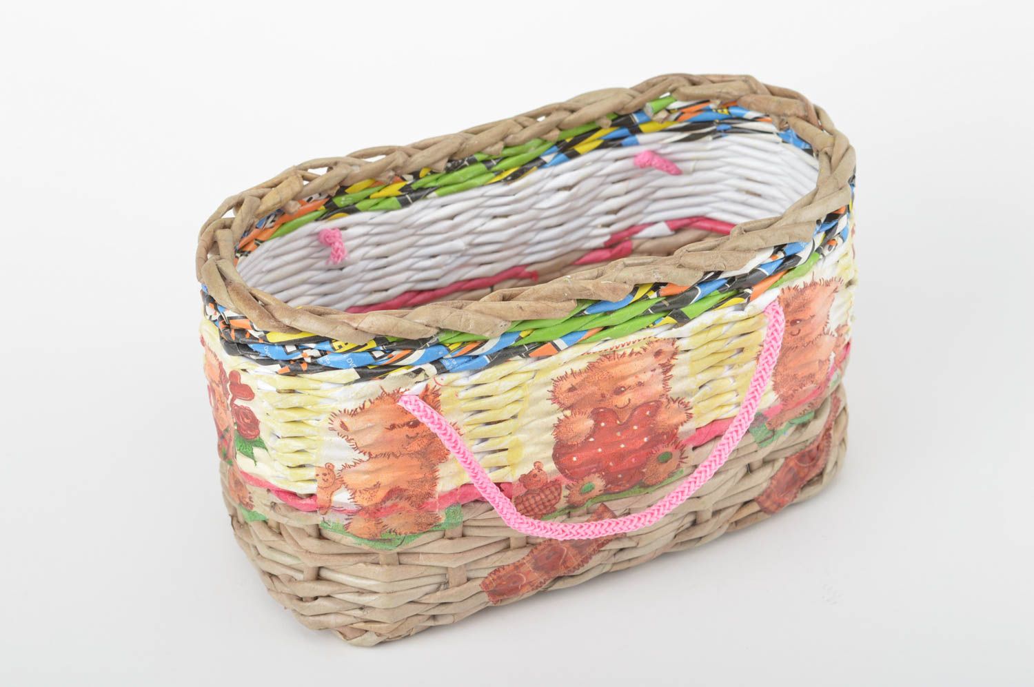 Плетеная корзинка ручной работы корзина из бумажных трубочек декор дома фото 2
