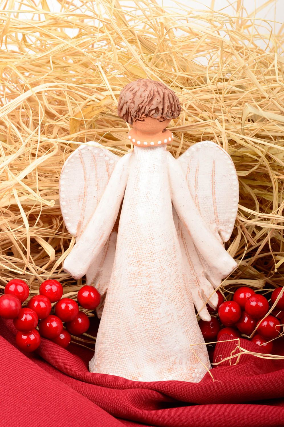 Figura de barro hecha a mano decoración de hogar regalo para amigos ángel foto 1