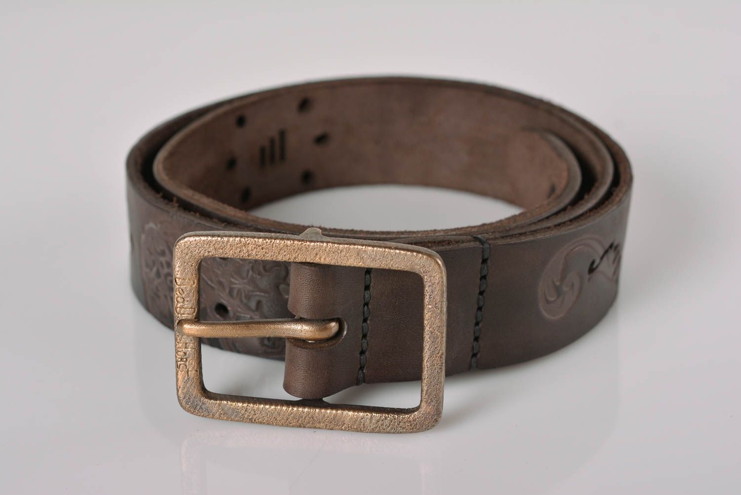 Brown leather belt handmade accessories for men leather goods men belt  photo 1
