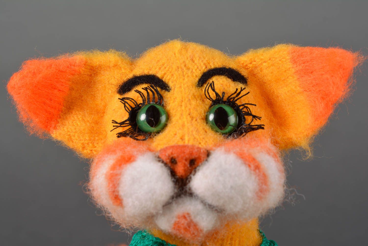 Handmade Strick Kuscheltier Spielzeug Katze Geschenkidee für Kinder orange foto 2