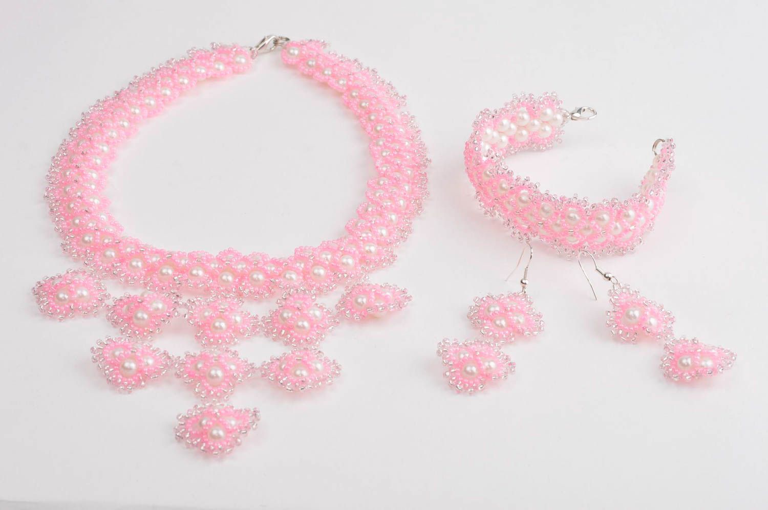 Damen Schmuck Set handmade Schmuck Damen Armband lange Ohrringe und Collier rosa foto 4