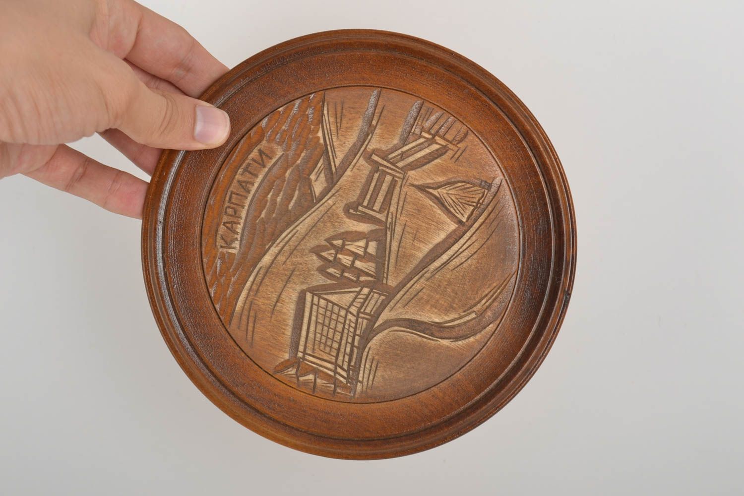 Подарочная тарелка ручной работы посуда из дерева декоративная тарелка  фото 5